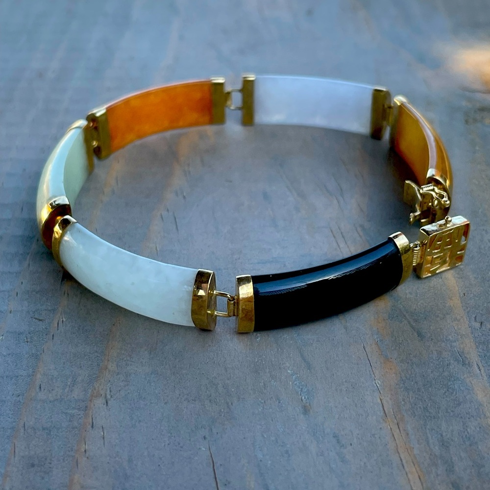 14k Gold & Various Color Jade Bracelet